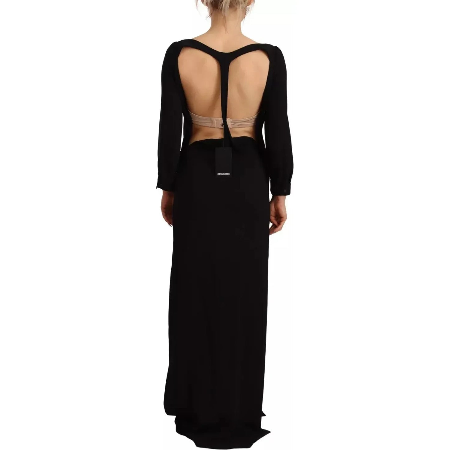 Dsquared² Black Long Sleeves Side Slit Floor Length Dress Dsquared² Rosy Brown