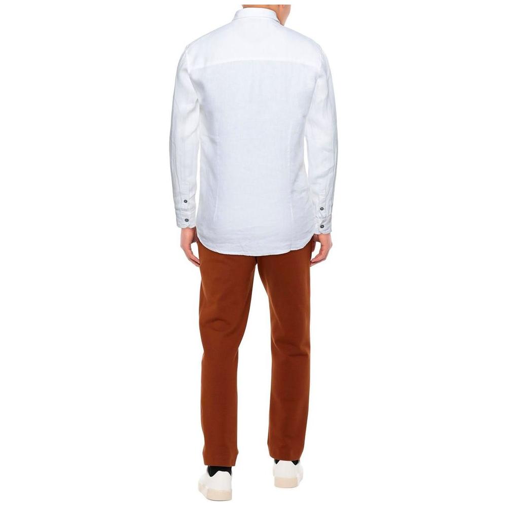 Alpha Studio Elegant White Linen Shirt for Men Alpha Studio Lavender