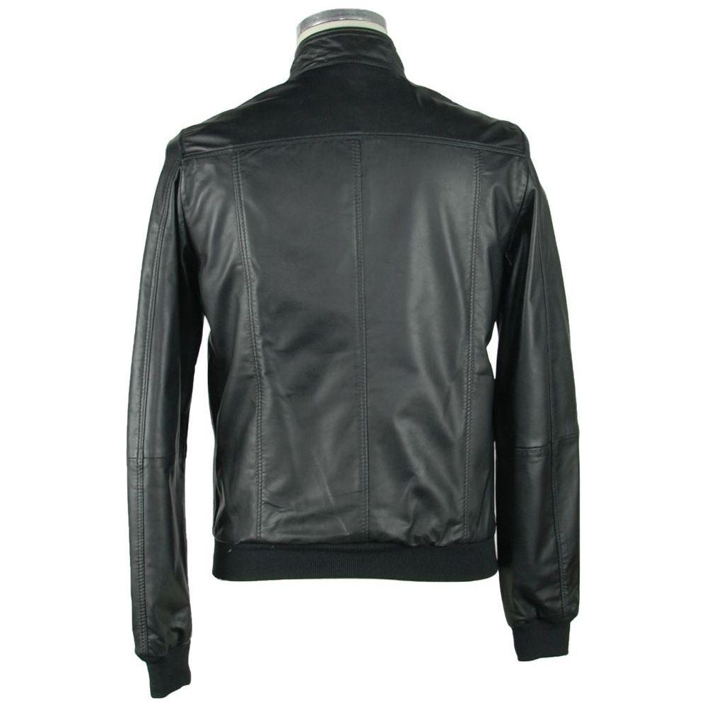 Emilio Romanelli Sleek Black Leather Jacket For Men Emilio Romanelli Dark Slate Gray
