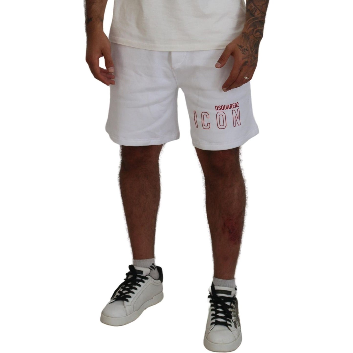 Dsquared² White Printed Pull On Men Casual Bermuda Shorts Dsquared² Dark Gray