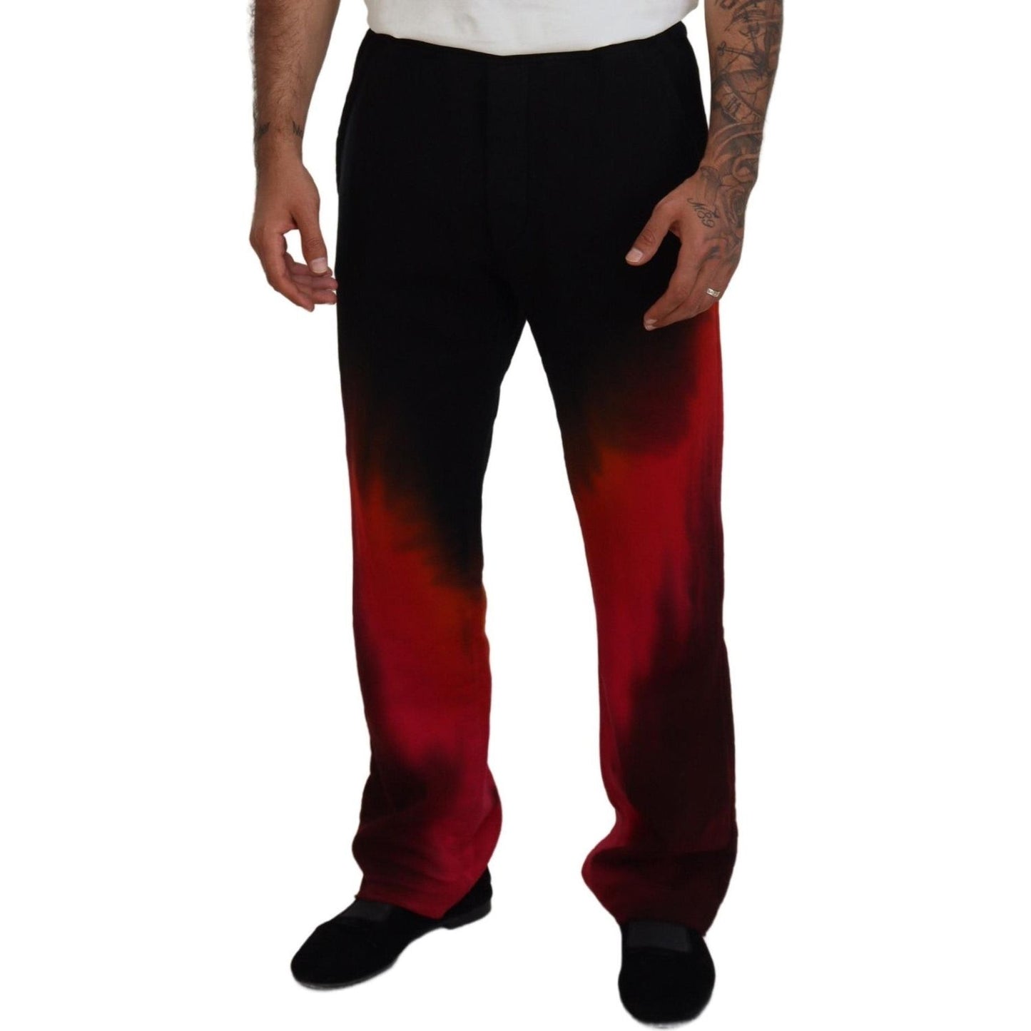 Dsquared² Black Red Cotton Logo Print Casual Pants Dsquared² Black