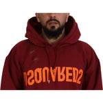 Dsquared² Maroon Cotton Tattered Hooded Printed Pullover Sweater TSH83483-48