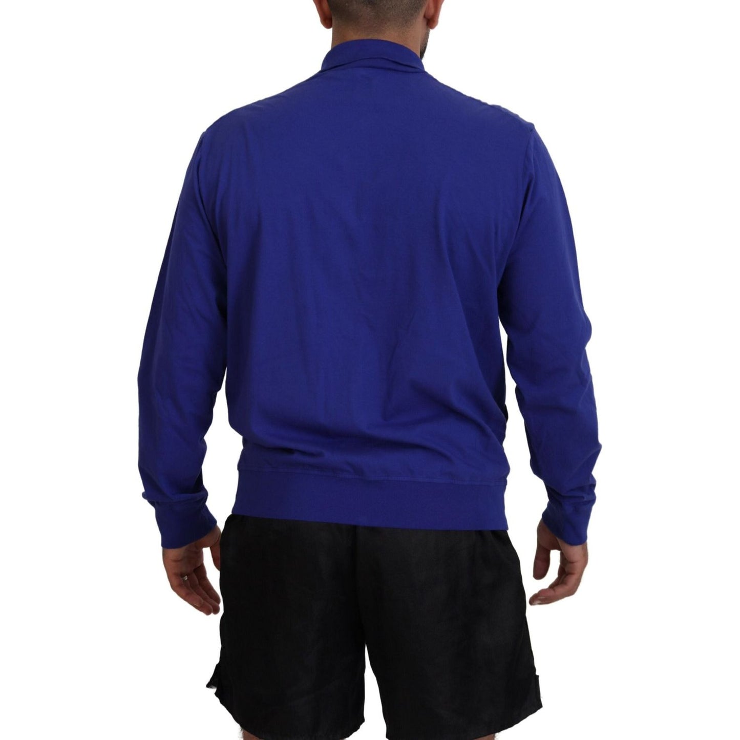 Dsquared² Blue Cotton Printed Collared Men Full Zip Sweater Dsquared² Midnight Blue
