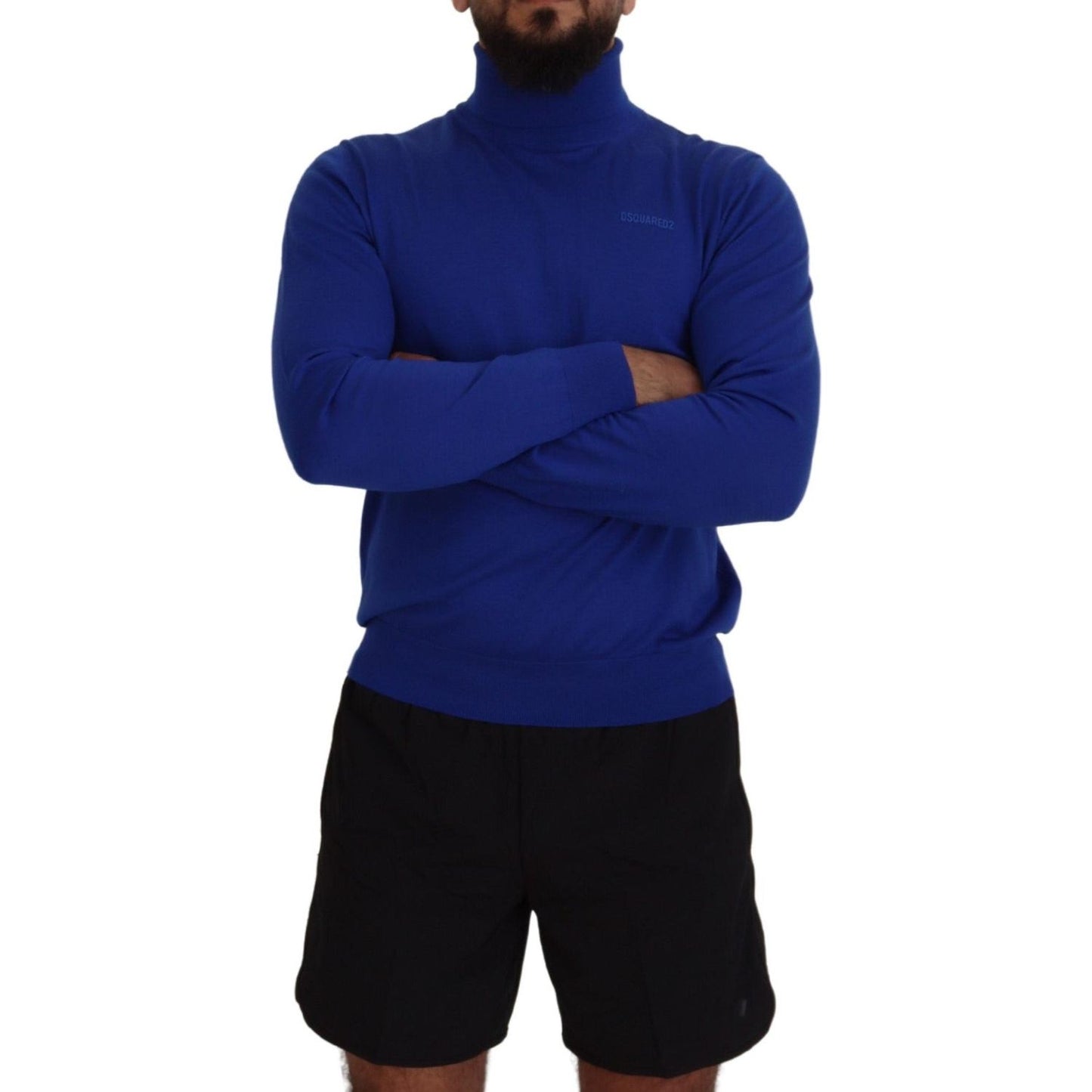 Dsquared² Blue Logo Print Long Sleeves Turtle Neck Sweater Dsquared² Midnight Blue
