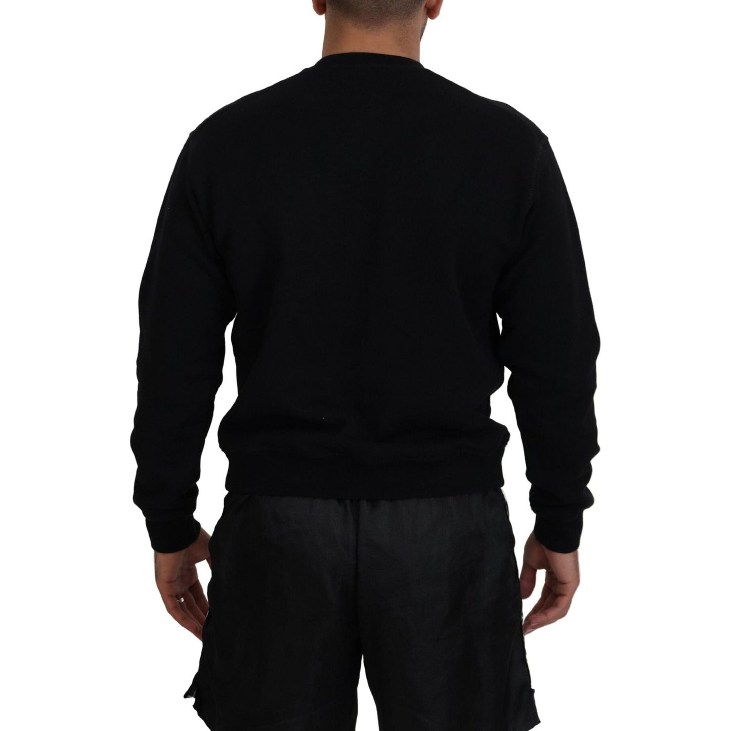 Dsquared² Black Cotton Printed Long Sleeves Pullover Sweater Dsquared² Black