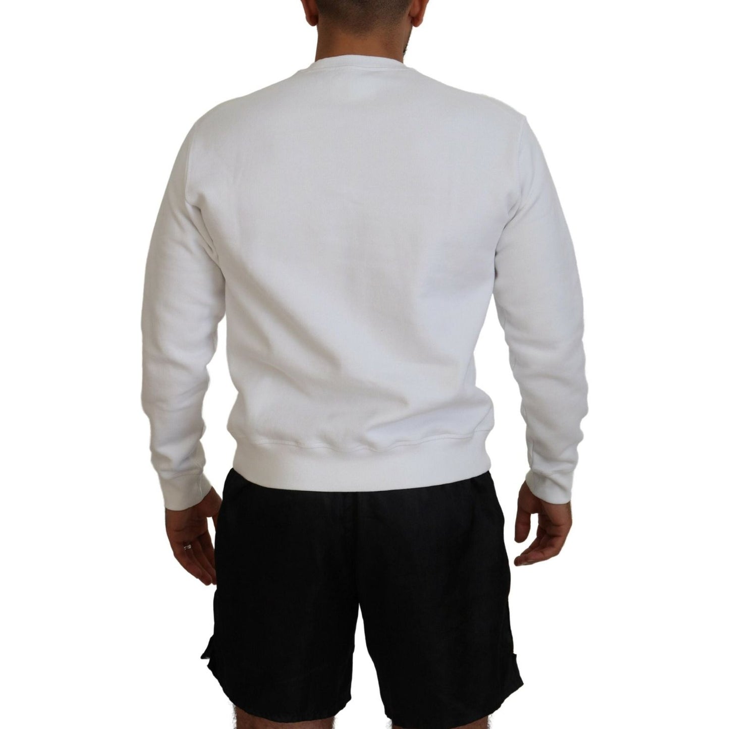 Dsquared² White Cotton Printed Long Sleeves Pullover Sweater Dsquared² Gray