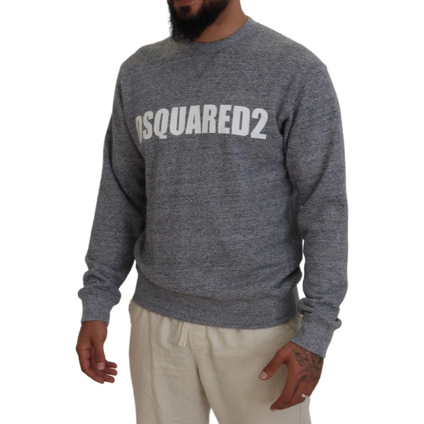Dsquared² Gray Crystal Embellishment Men Pullover Sweater Dsquared² Dim Gray