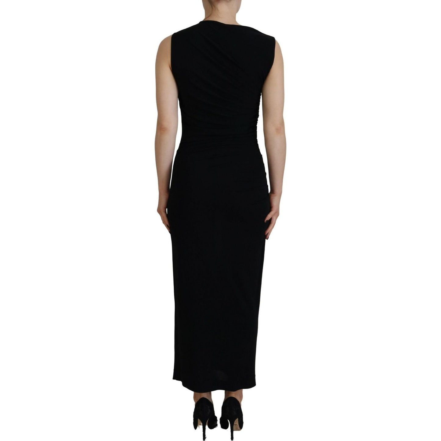 Dsquared² Black Viscose Sleeveless Ruched Maxi Dress Dsquared² Rosy Brown