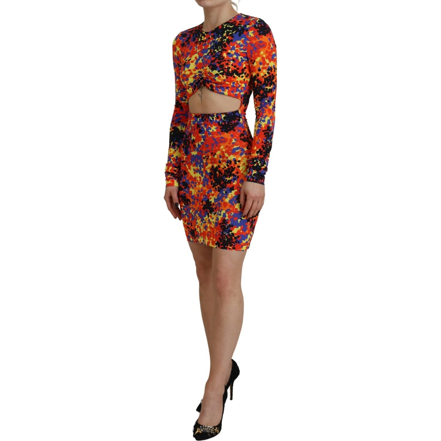 Dsquared² Multicolor Batik Open Belly Long Sleeves Dress Dsquared² Sienna