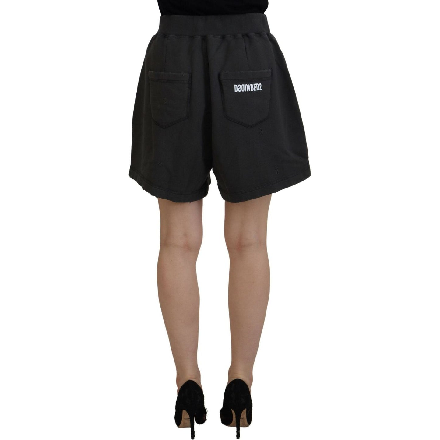 Dsquared² Black Cotton Mid Waist Tattered Tapered Shorts Dsquared² Rosy Brown