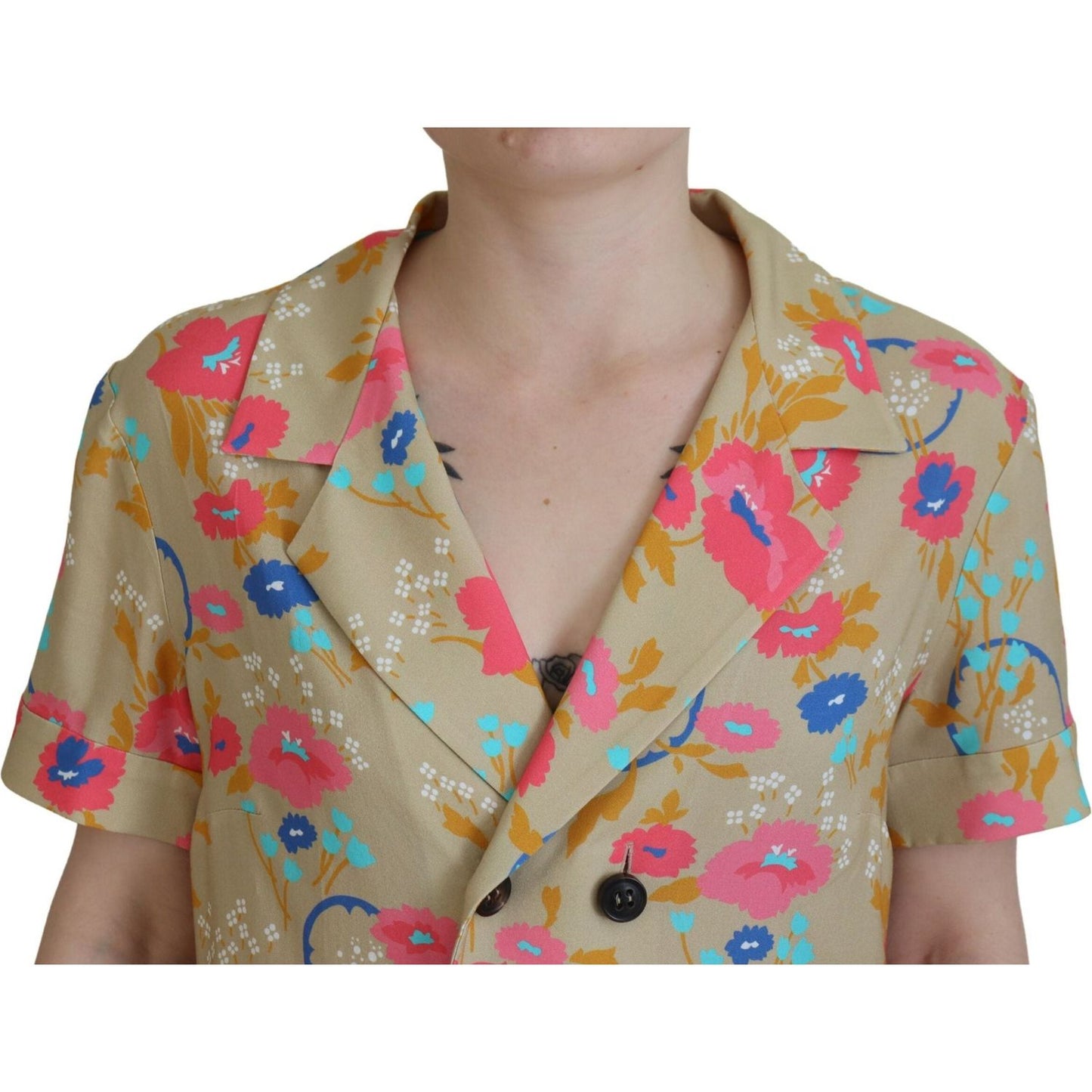 Dsquared² Multicolor Printed Collared Button Front Long Blouse Top Dsquared² Rosy Brown