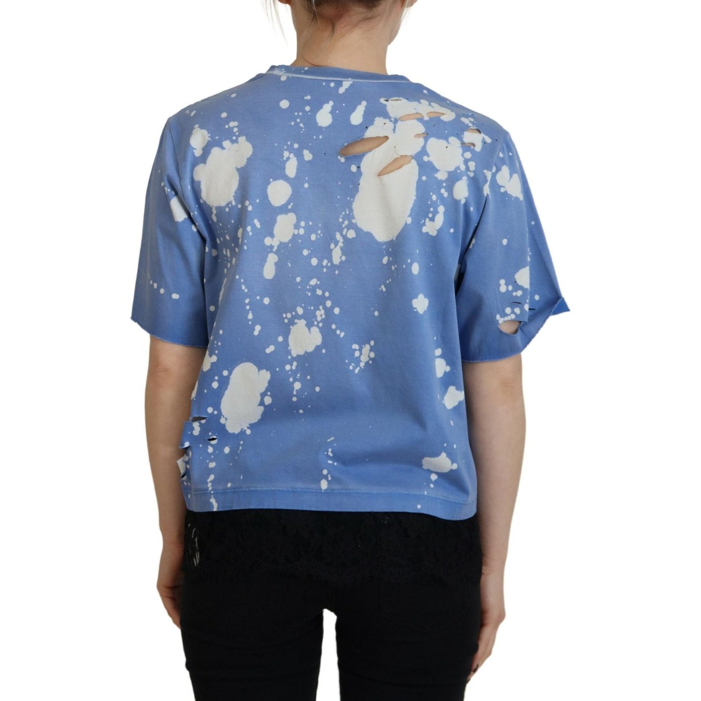 Dsquared² Blue Goth Gurl Print Black Lace Cotton Tee T-shirt Dsquared² Slate Gray