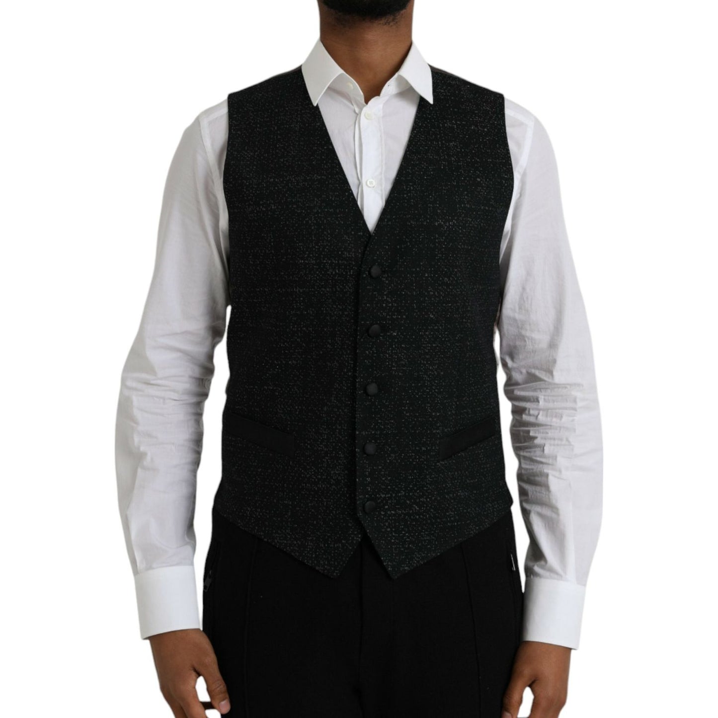Dolce & Gabbana Black Brown Silk Waistcoat Dress Formal Vest TSH86219-48