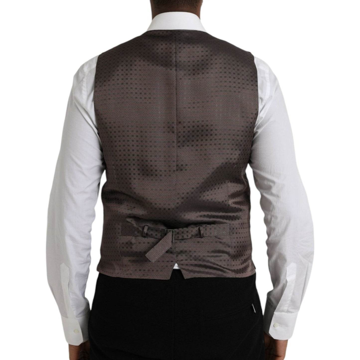 Dolce & Gabbana Black Brown Silk Waistcoat Dress Formal Vest TSH86219-48