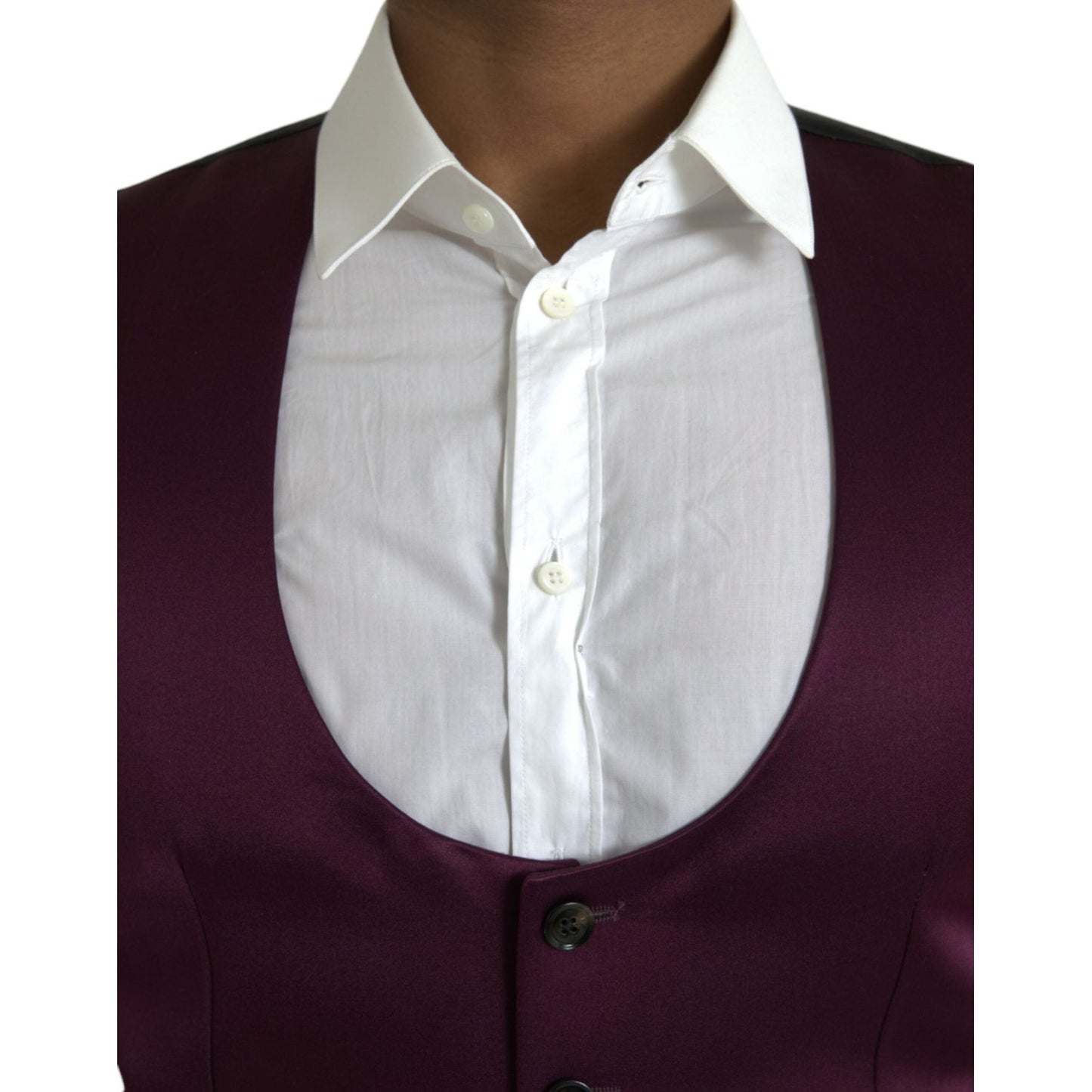 Dolce & Gabbana Maroon Satin Silk Waistcoat Dress Formal Vest TSH851976-46