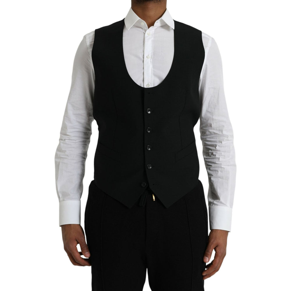 Dolce & Gabbana Black Wool Waistcoat Dress Formal Vest TSH851979-50