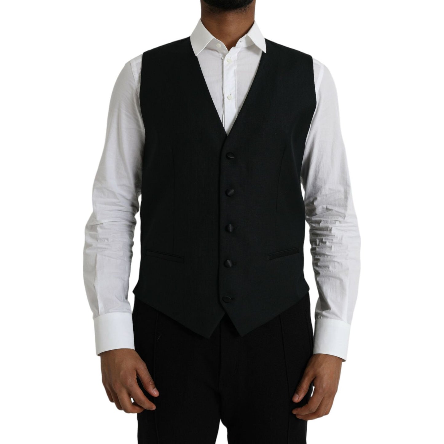 Dolce & Gabbana Black Wool Waistcoat Dress Formal Vest TSH851982-52