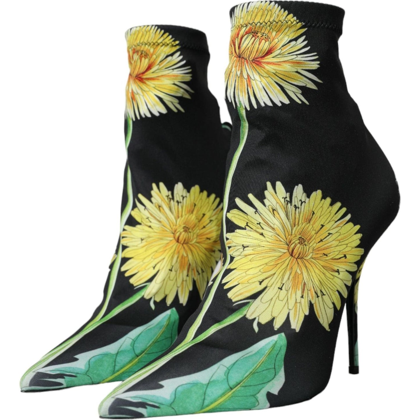 Dolce & Gabbana Black Floral Jersey Stretch Ankle Boots Shoes Dolce & Gabbana Tan