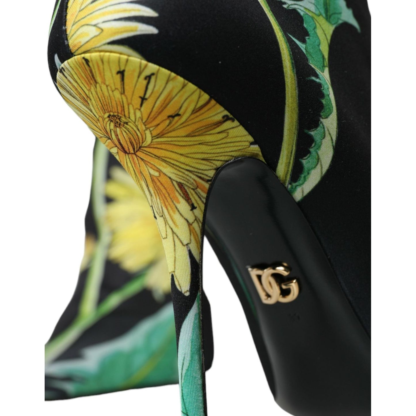 Dolce & Gabbana Black Floral Jersey Stretch Ankle Boots Shoes Dolce & Gabbana Dark Khaki