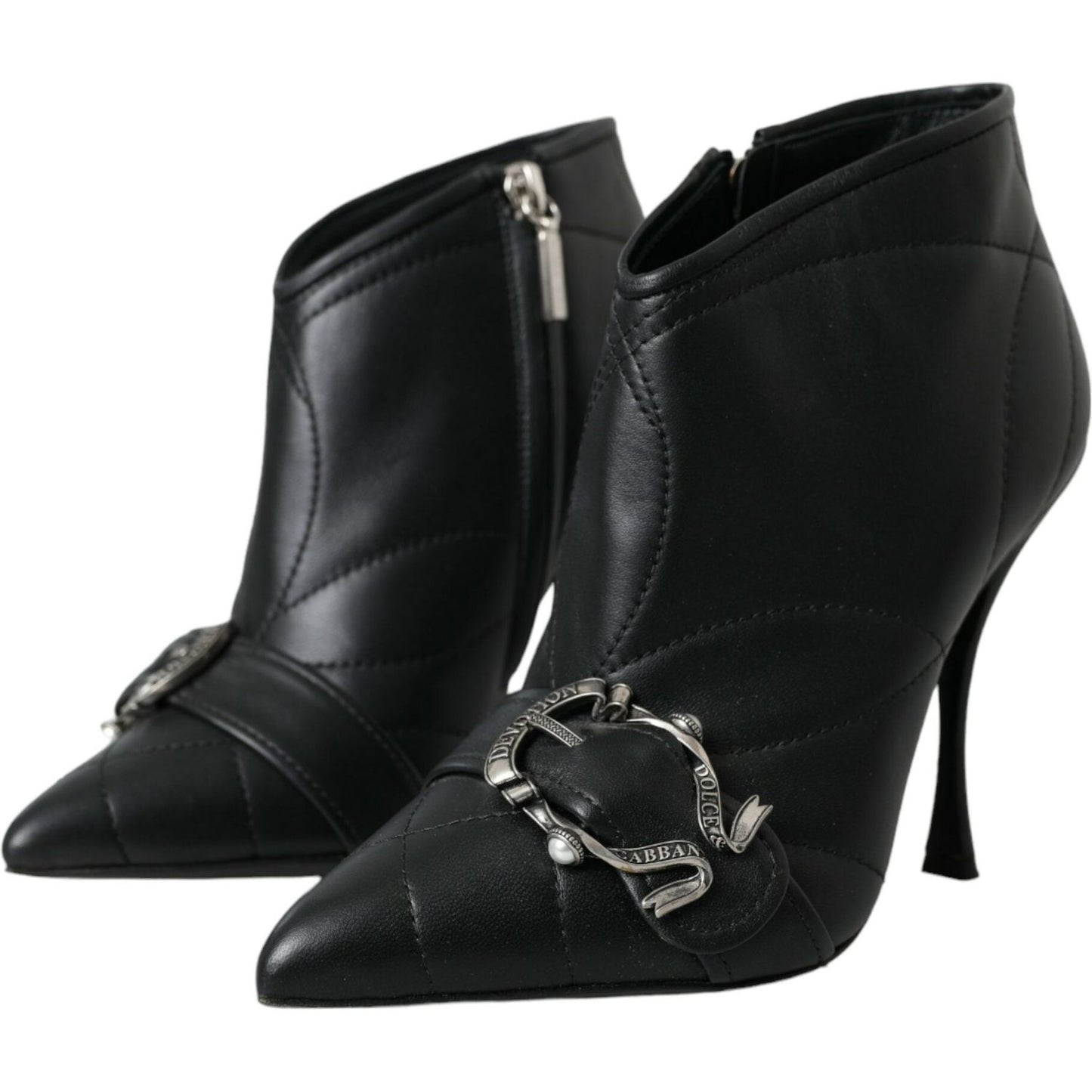Dolce & Gabbana Black Devotion Quilted Buckled Boots Shoes Dolce & Gabbana Black