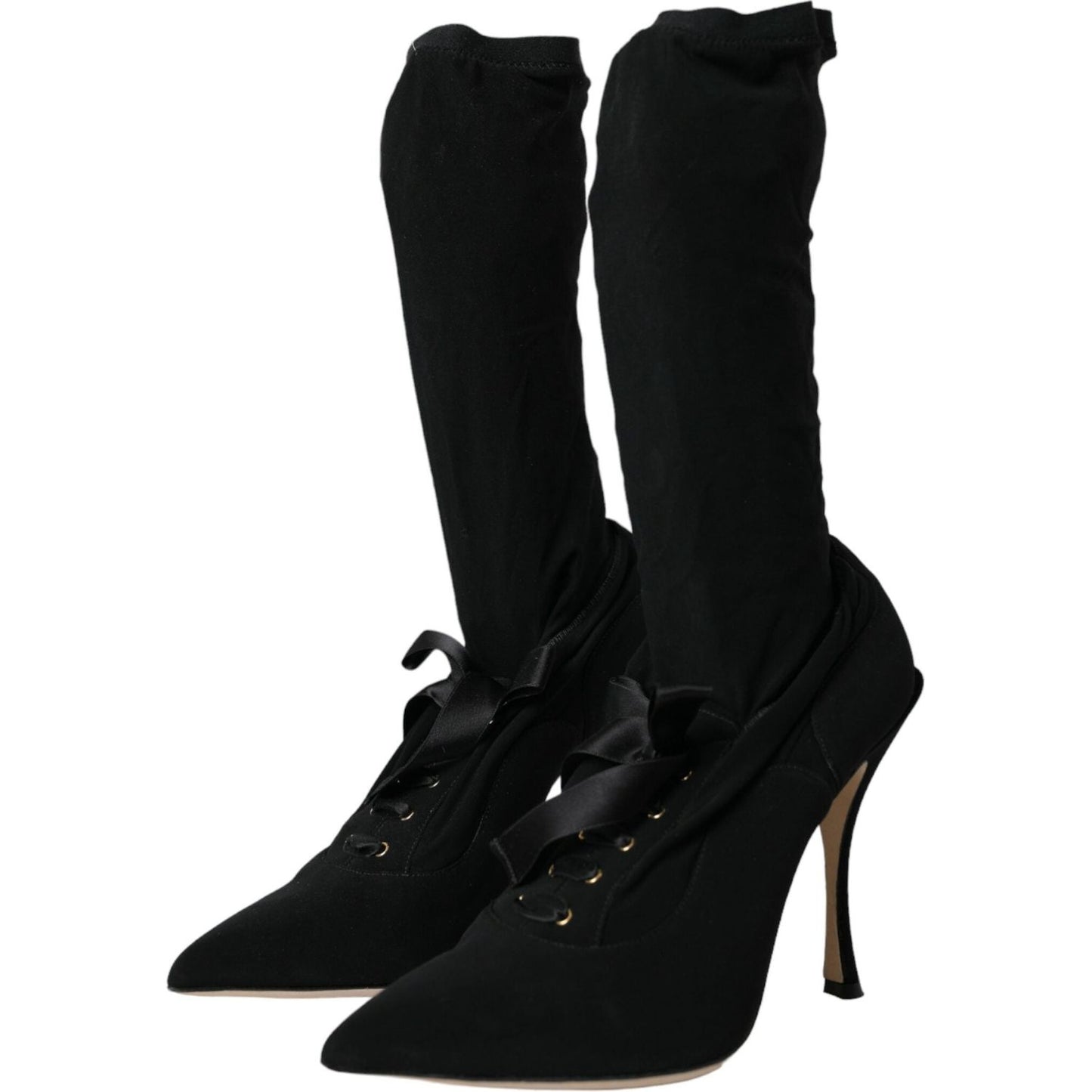 Dolce & Gabbana Black Stiletto Heels Mid Calf Boots Shoes Dolce & Gabbana Black