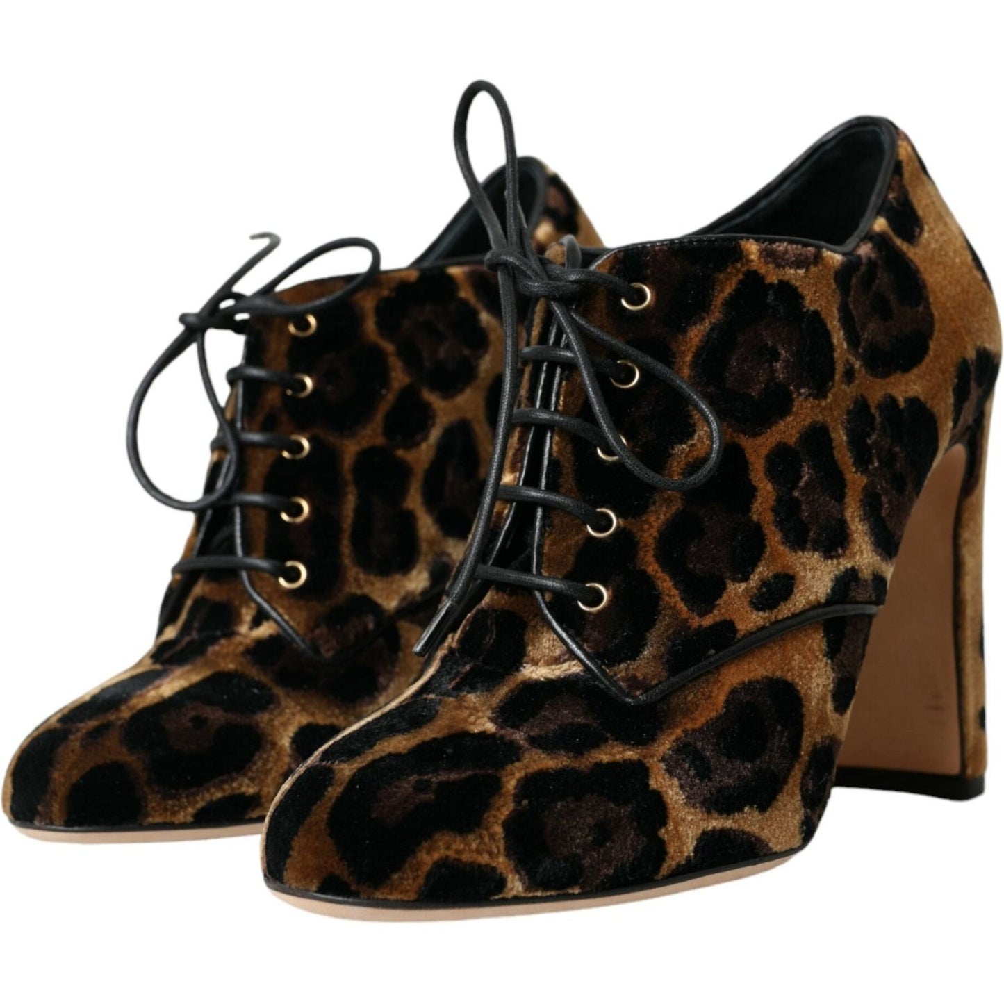 Dolce & Gabbana Brown Leopard Hair Lace Up Booties Shoes Dolce & Gabbana Black