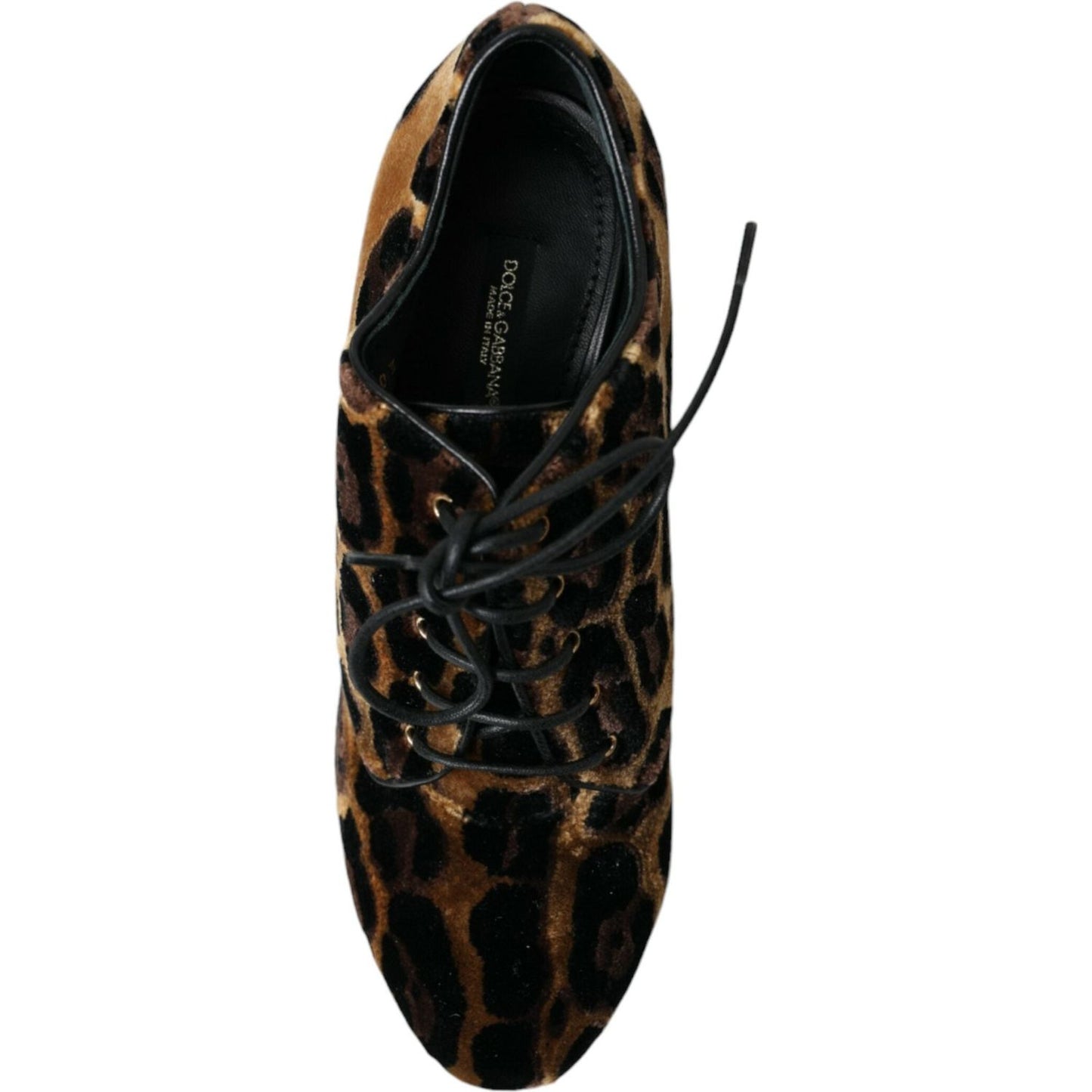 Dolce & Gabbana Brown Leopard Hair Lace Up Booties Shoes Dolce & Gabbana Black
