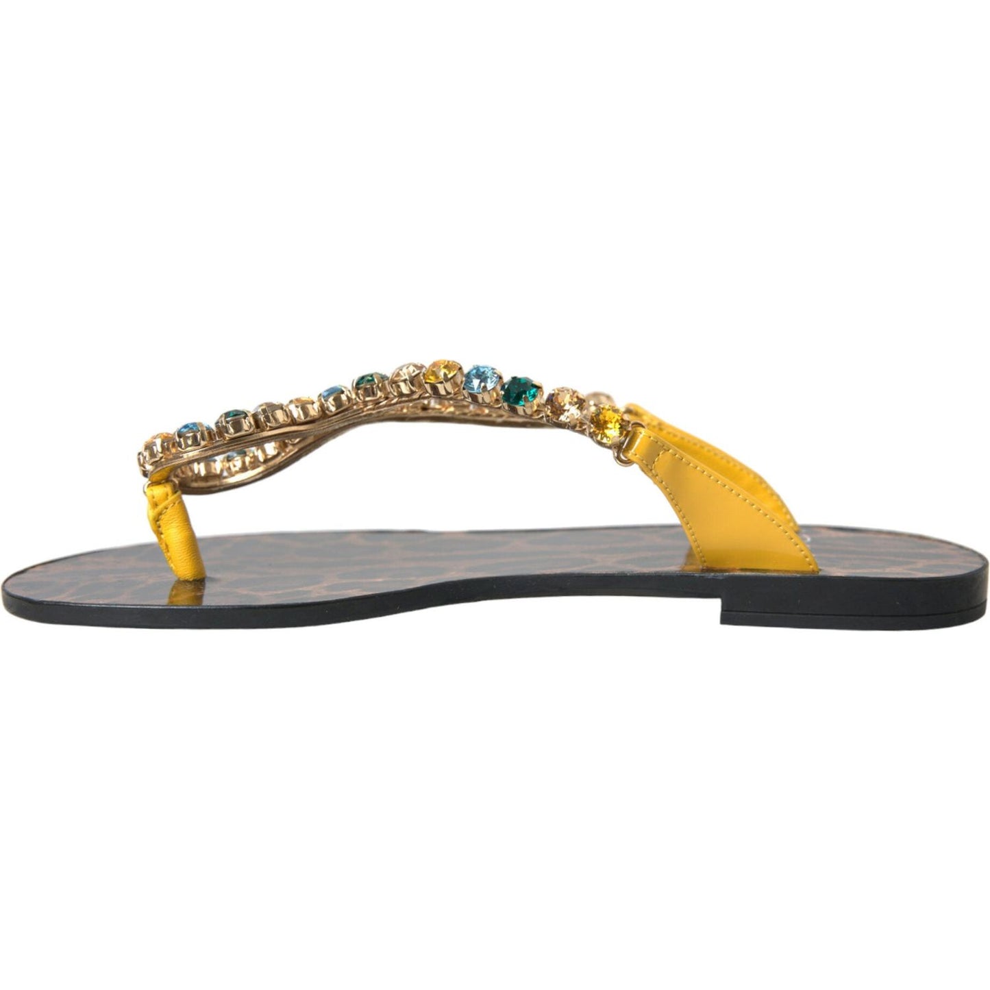 Dolce & Gabbana Mustard Crystal Calf Leather Beachwear Shoes Dolce & Gabbana Rosy Brown