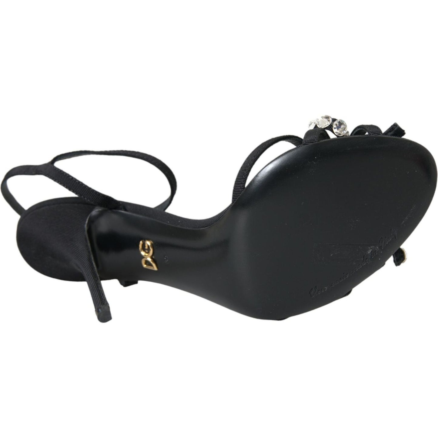 Dolce & Gabbana Black Viscose Crystal Bow Heels Sandals Shoes Dolce & Gabbana Dark Slate Gray