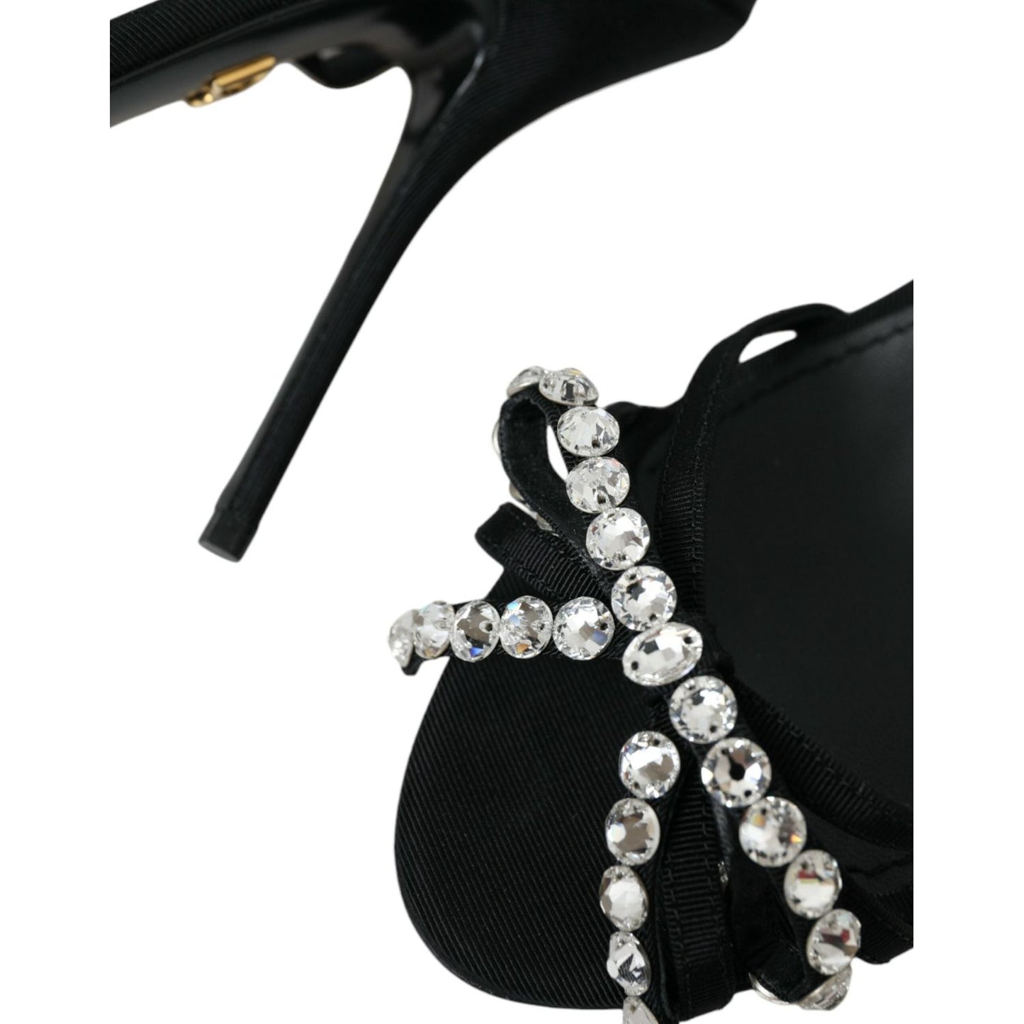 Dolce & Gabbana Black Viscose Crystal Bow Heels Sandals Shoes Dolce & Gabbana Black