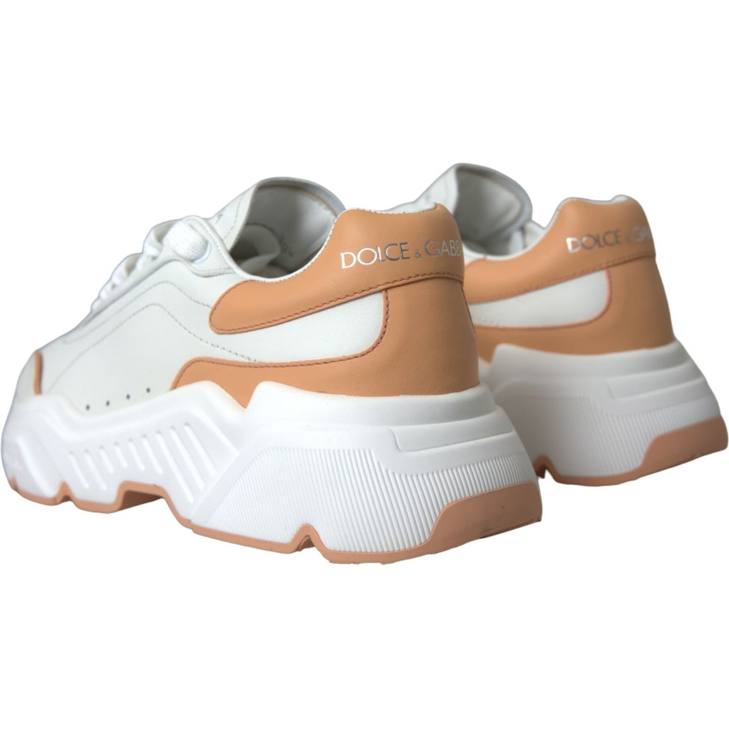 Dolce & Gabbana White Peach DAYMASTER Leather Sneakers Shoes Dolce & Gabbana Light Gray