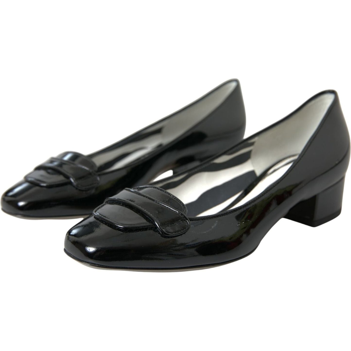 Dolce & Gabbana Black Patent Leather Block Heels Pumps Shoes Dolce & Gabbana Dark Slate Gray
