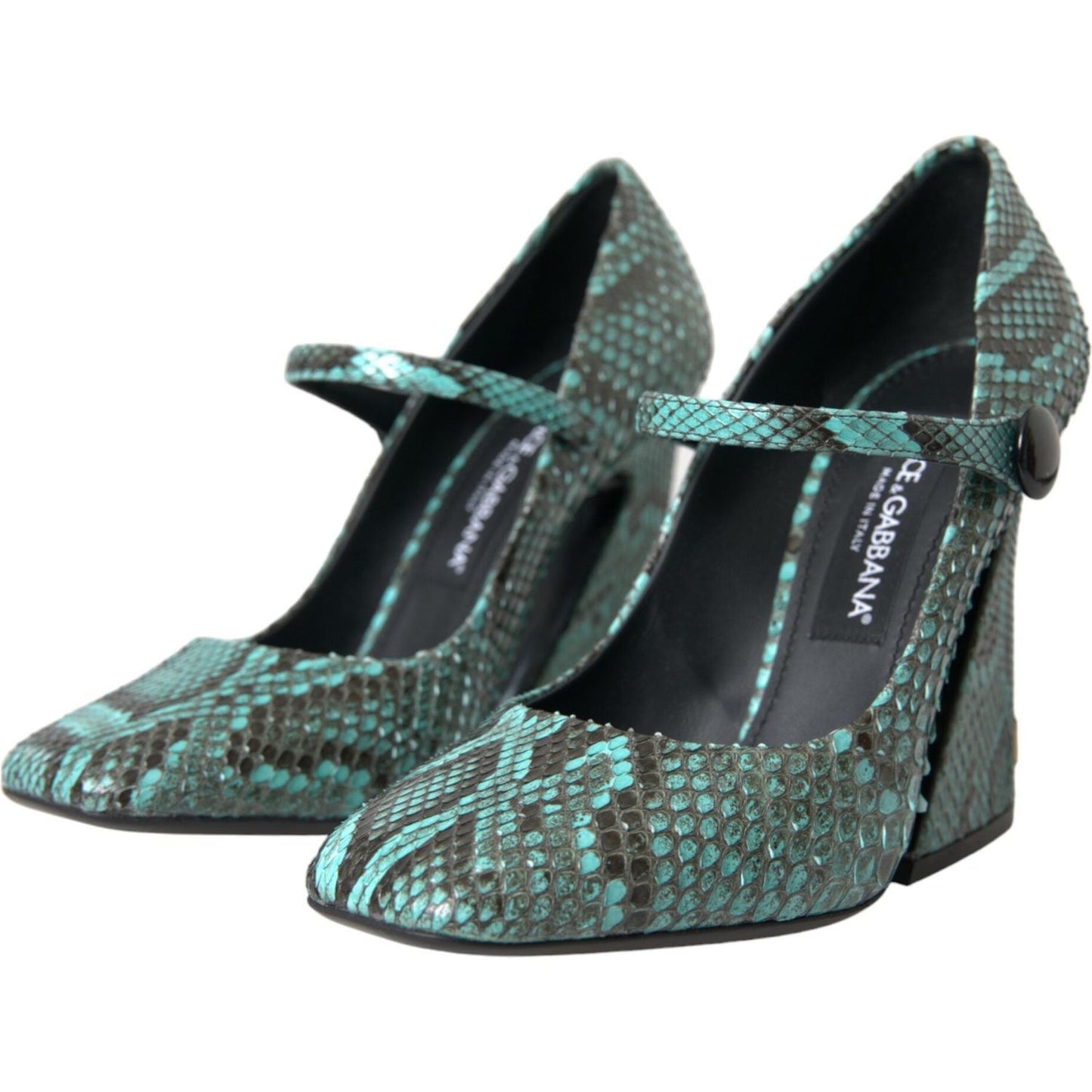 Dolce & Gabbana Aqua Python Leather Mary Jane Pumps Shoes Dolce & Gabbana Dark Slate Gray