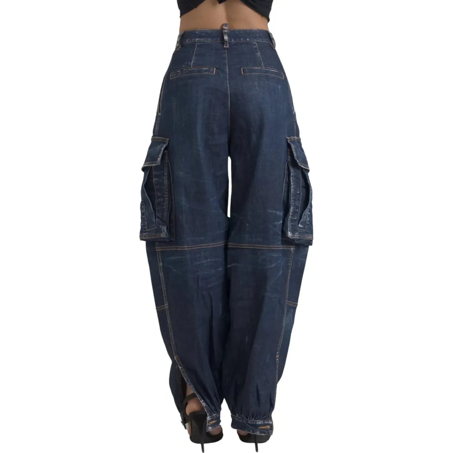 Dsquared² Blue High Waist Cotton Cargo Baggy Denim Jeans Dsquared² Dark Slate Gray