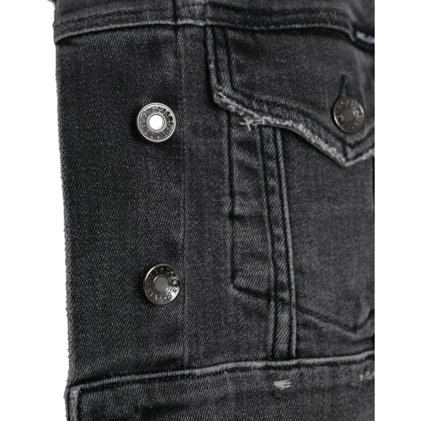 Dolce & Gabbana Dark Gray Cotton Stretch Cropped Denim Jacket Dolce & Gabbana Dark Slate Gray