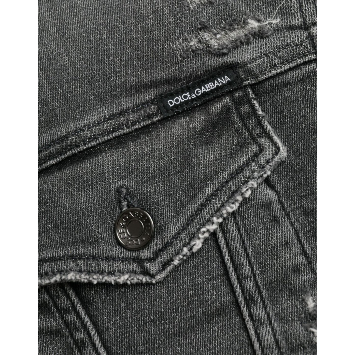 Dolce & Gabbana Dark Gray Cotton Stretch Cropped Denim Jacket Dolce & Gabbana Dark Slate Gray