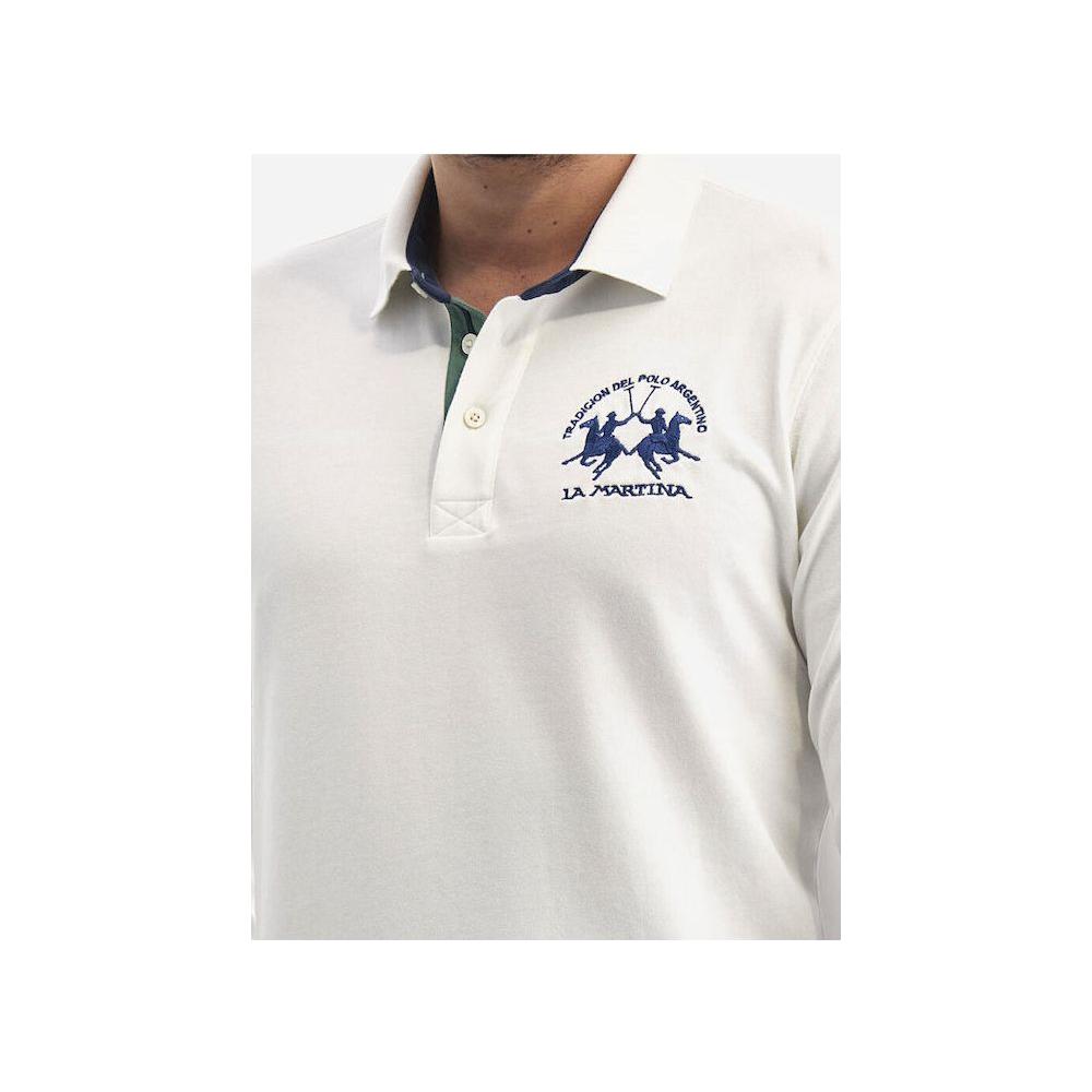 La Martina White Cotton Polo Shirt La Martina Light Gray