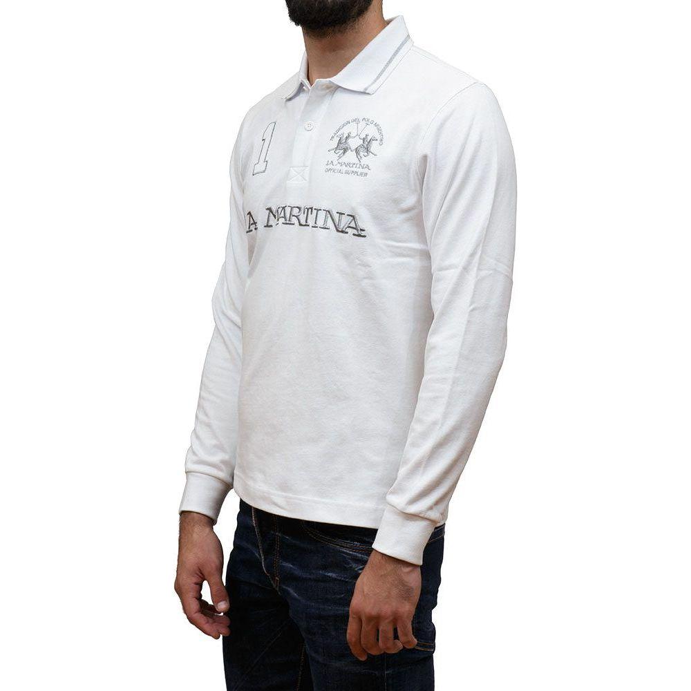 La Martina White Cotton Polo Shirt La Martina Light Gray