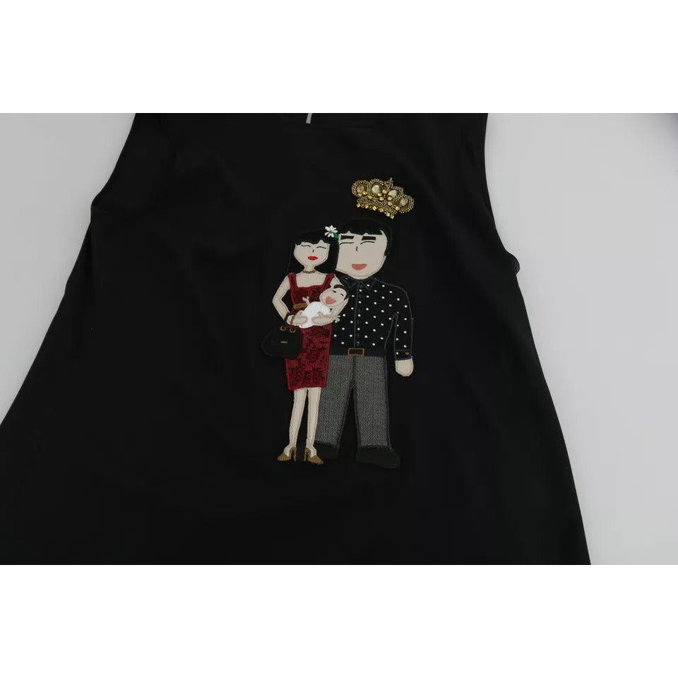 Dolce & Gabbana Black Silk DG Family Crystal Sleeveless Top Dolce & Gabbana Black