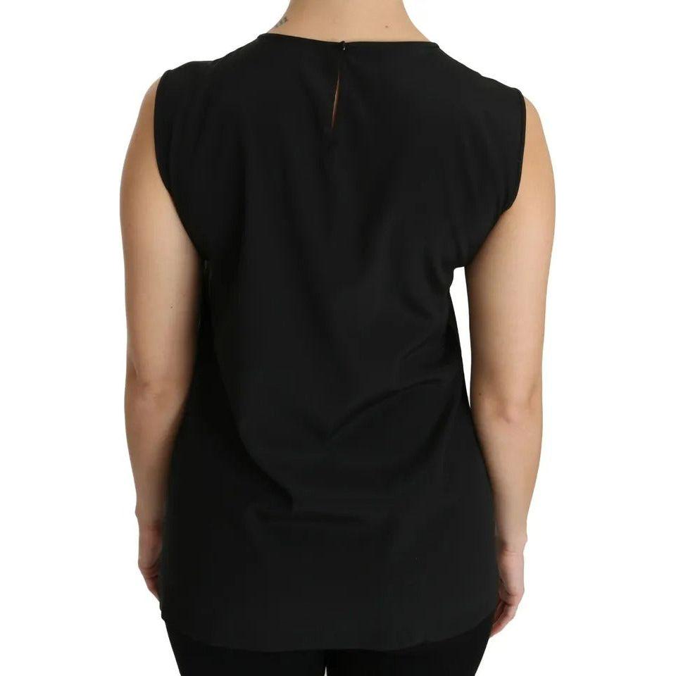 Dolce & Gabbana Black Silk DG Family Crystal Sleeveless Top Dolce & Gabbana Tan