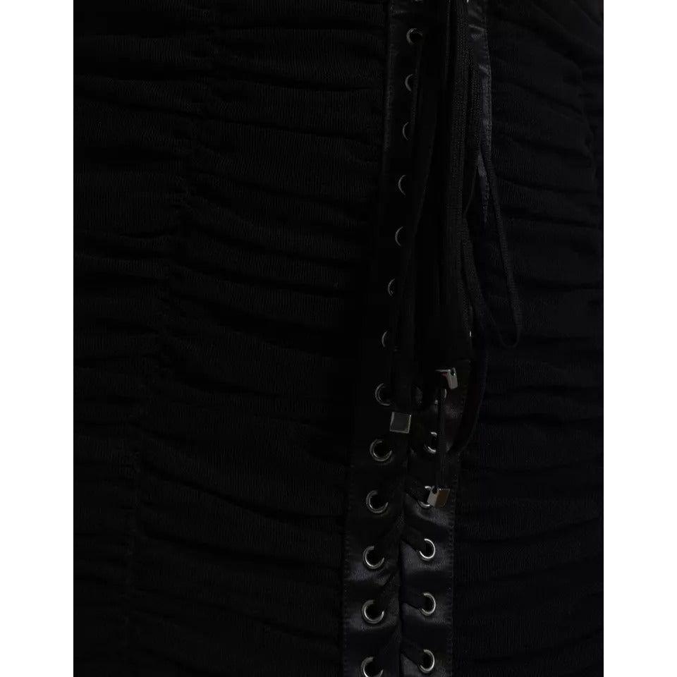 Dolce & Gabbana Black Cold Shoulder Stretch Tulle Midi Dress Dolce & Gabbana Black