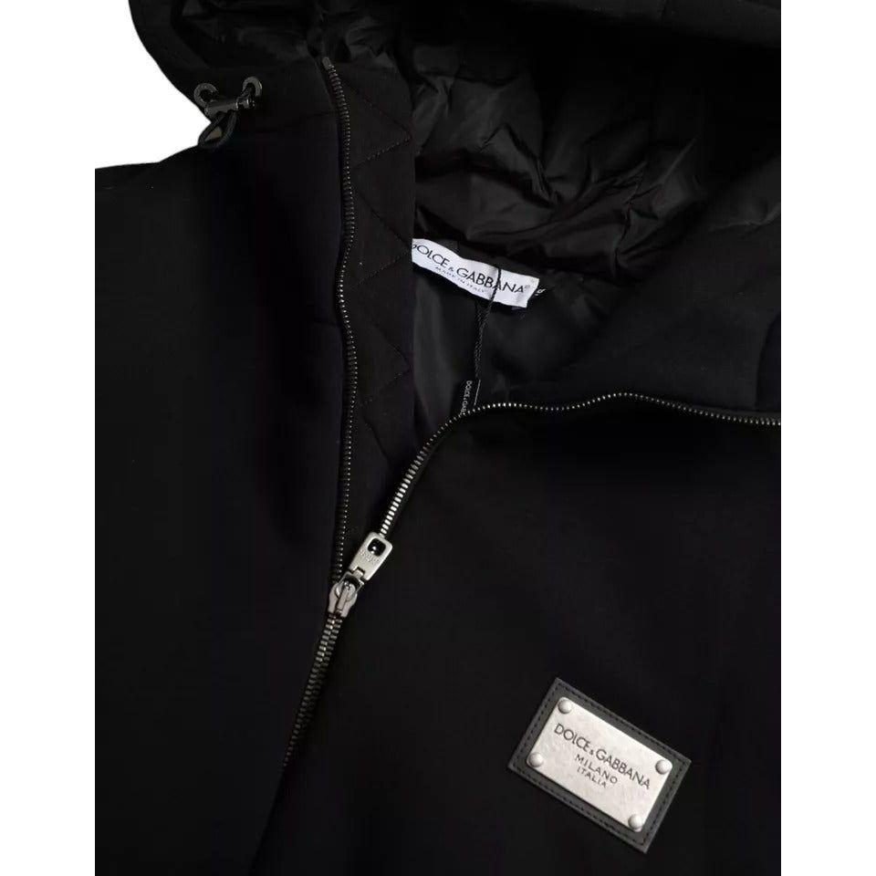 Dolce & Gabbana Black Cotton Hooded Logo Bomber Jacket Dolce & Gabbana Black