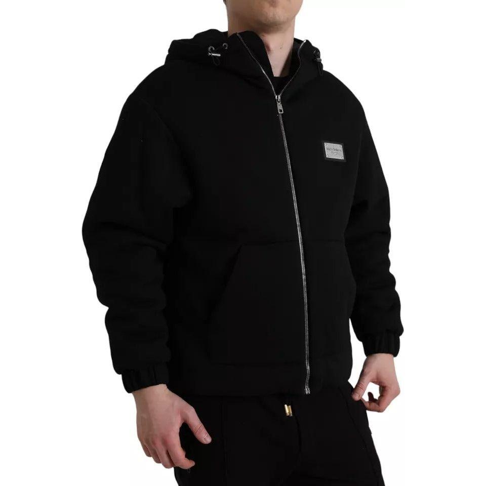 Dolce & Gabbana Black Cotton Hooded Logo Bomber Jacket Dolce & Gabbana Black