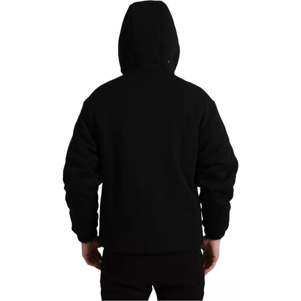 Dolce & Gabbana Black Cotton Hooded Logo Bomber Jacket Dolce & Gabbana Black