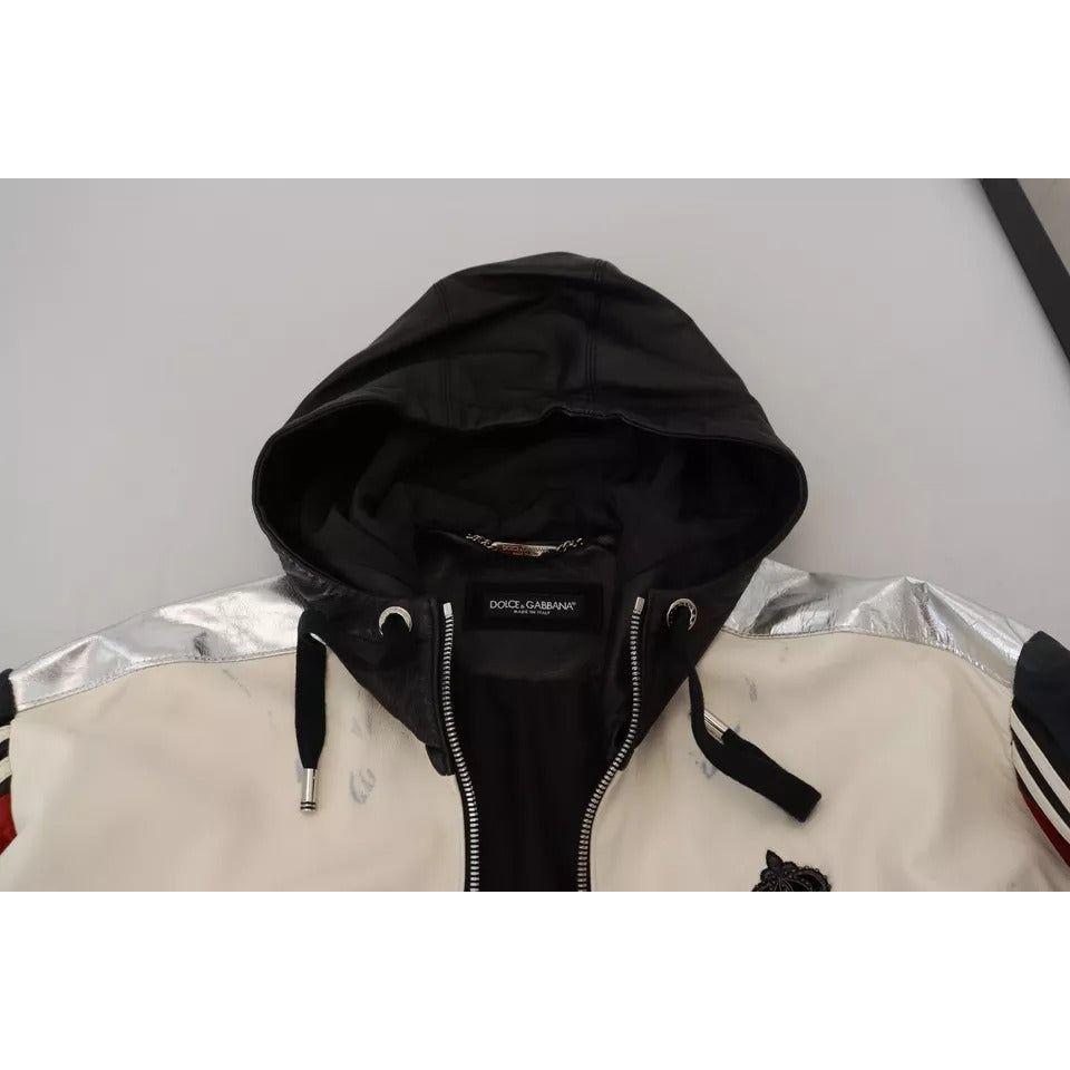 Dolce & Gabbana Black Leather Hooded Blouson Coat Jacket Dolce & Gabbana Gray