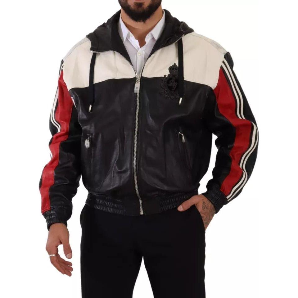 Dolce & Gabbana Black Leather Hooded Blouson Jacket JKT3032-50