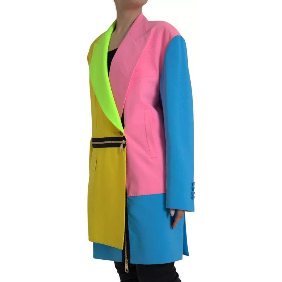 Dolce & Gabbana Multicolor Patchwork Peak Lapel Coat Jacket Dolce & Gabbana Rosy Brown
