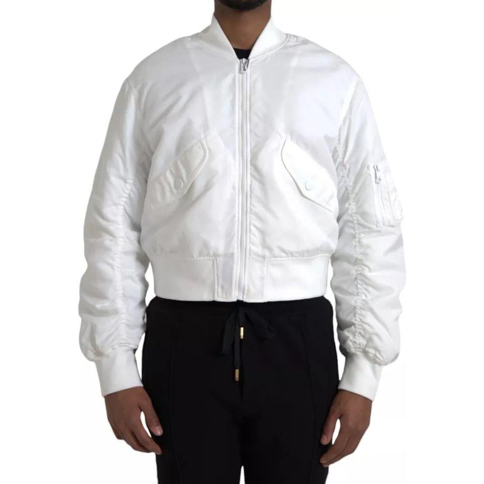 Dolce & Gabbana White Bomber Long Sleeves Full Zip Jacket JKT3840-48