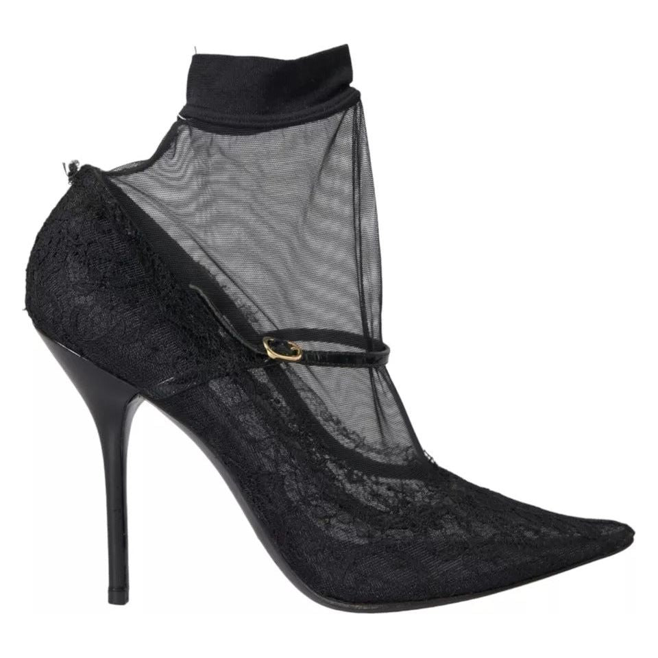 Dolce & Gabbana Black Tulle Stretch Boots Pumps Shoes Dolce & Gabbana Dark Slate Gray