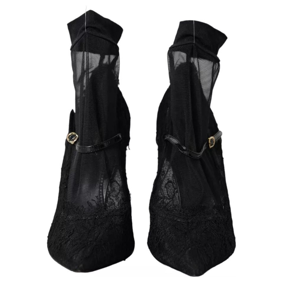 Dolce & Gabbana Black Tulle Stretch Boots Pumps Shoes Dolce & Gabbana Black